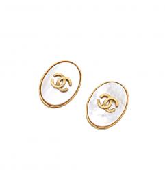 CHANEL VINTAGE CC SHELL OVAL EARRINGS シャネル ヴィンテージ